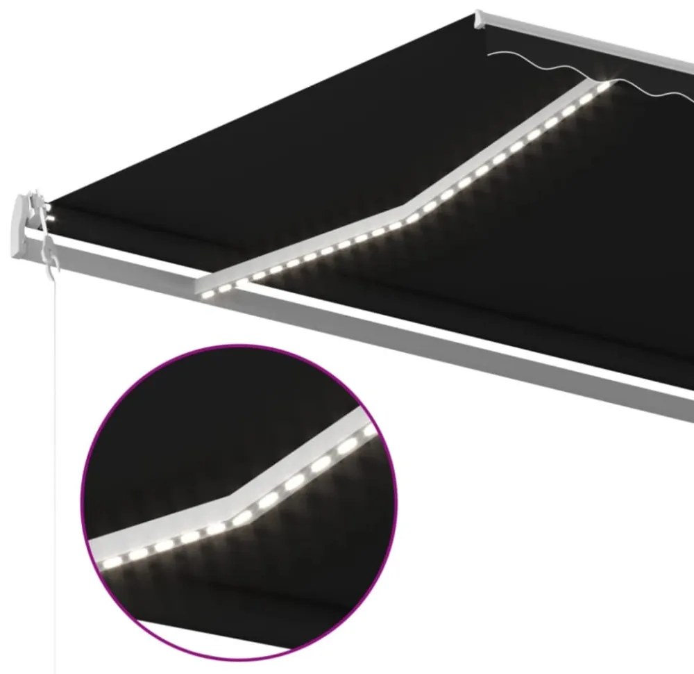 antracitszürke szélérzékelős és LED-es napellenző 600x300 cm