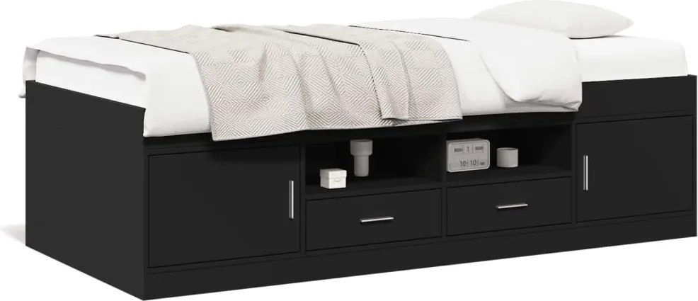 vidaXL fekete kanapéágy fiókkal matrac nélkül 100x200 cm
