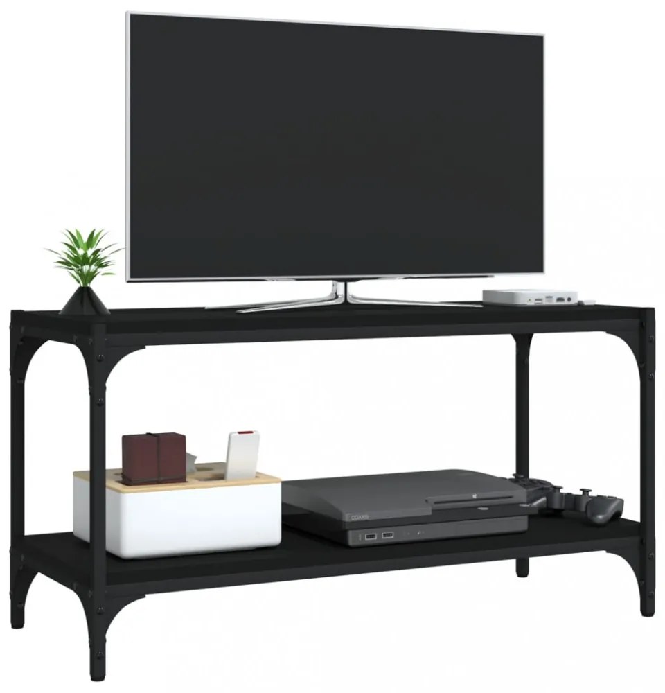 fekete szerelt fa és acél TV-szekrény 80 x 33 x 41 cm