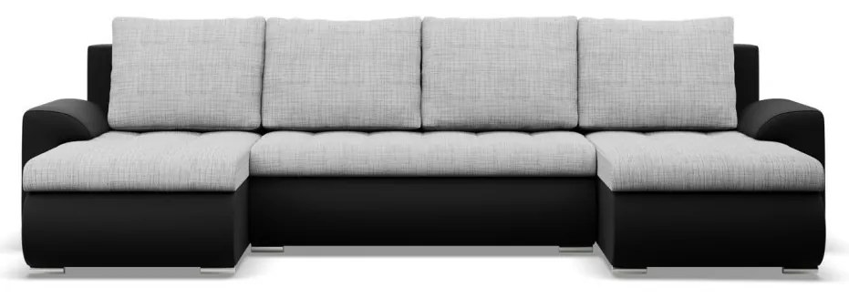 Tokio U alakú sarokkanapé, 3 ágyneműtartóval, fonott + műbőr, univerzális oldal, szürke - fekete