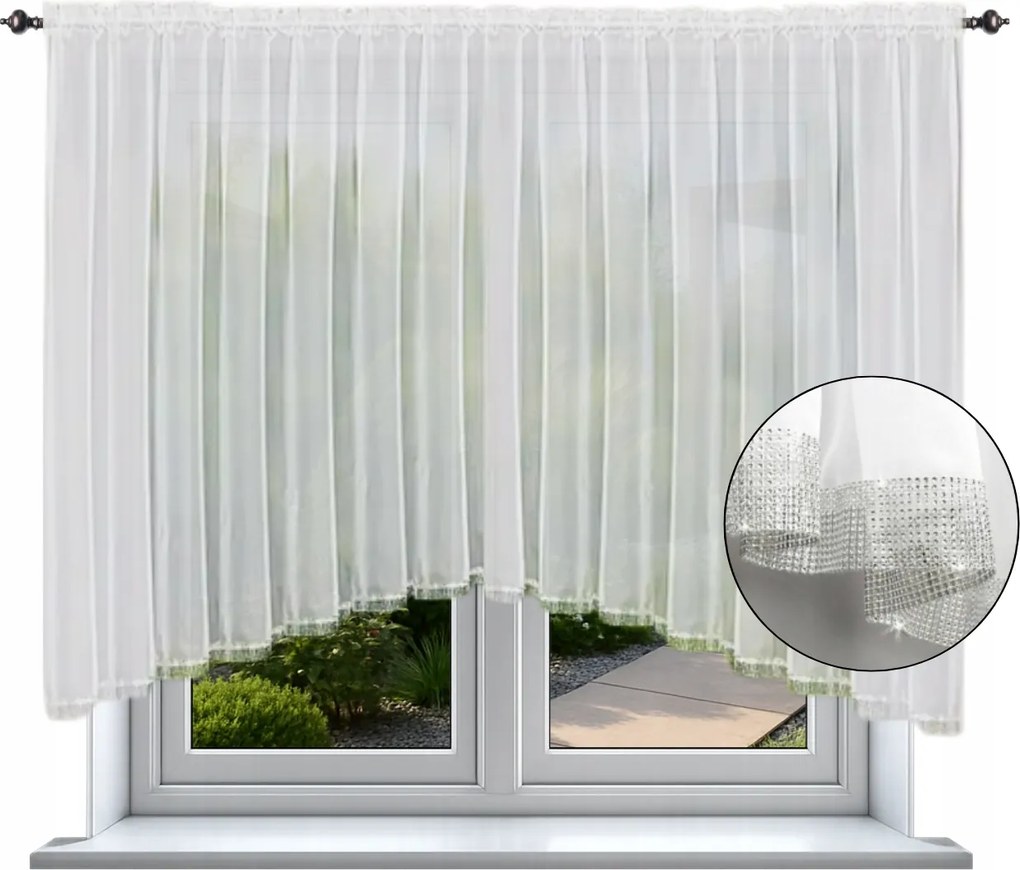 Kész függöny, sima, cirkóniával díszített, íves, 160x400 cm-es, nappaliba való függöny, flitterekkel