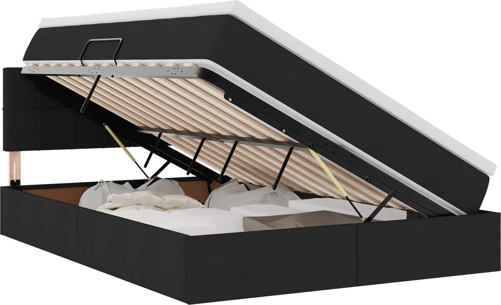 vidaXL Ágy tárolóval és matraccal Fekete 140 x 190 cm Faanyag