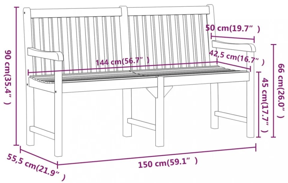 tömör akácfa kerti pad 150 cm