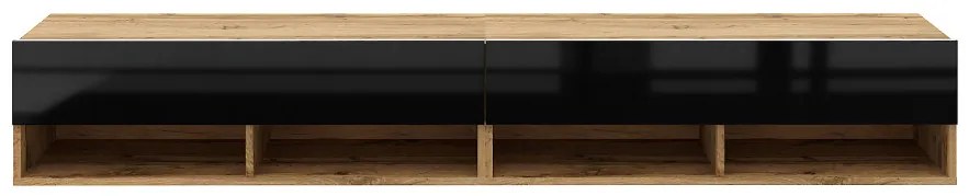 TV szekrény 280 cm 2 ajtós Wotan tölgy / fekete magasfény színkombinációban – DERBY