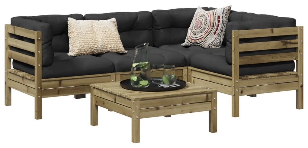 vidaXL 5 részes impregnált fenyőfa kerti ülőgarnitúra párnával