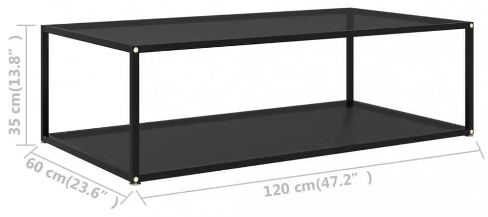 fekete edzett üveg dohányzóasztal 120 x 60 x 35 cm