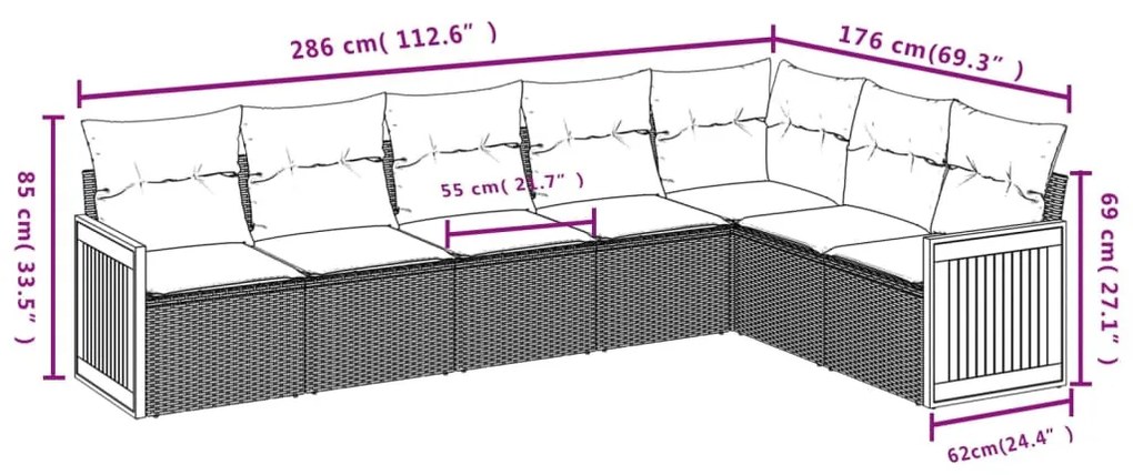 7 részes fekete polyrattan kerti ülőgarnitúra párnával