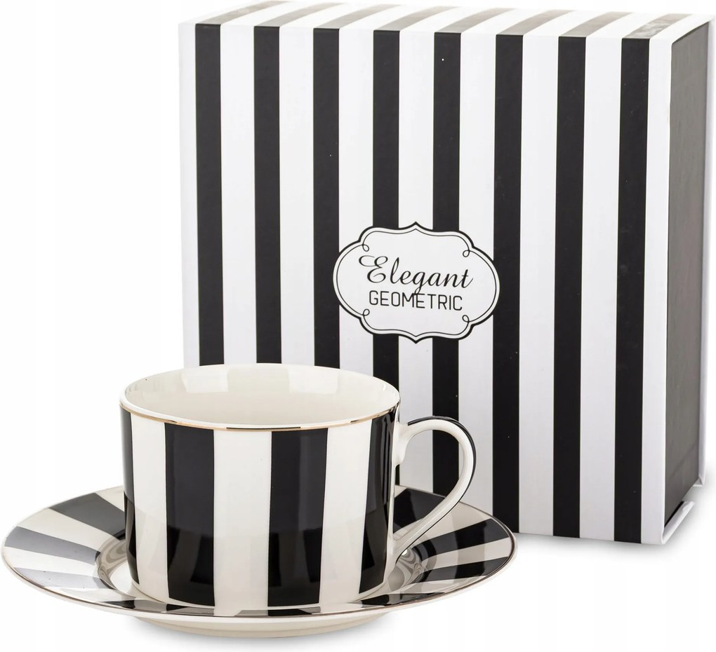Csésze Aljjal 220 ml Elegáns Fehér Fekete Csíkos Elegant Geometric