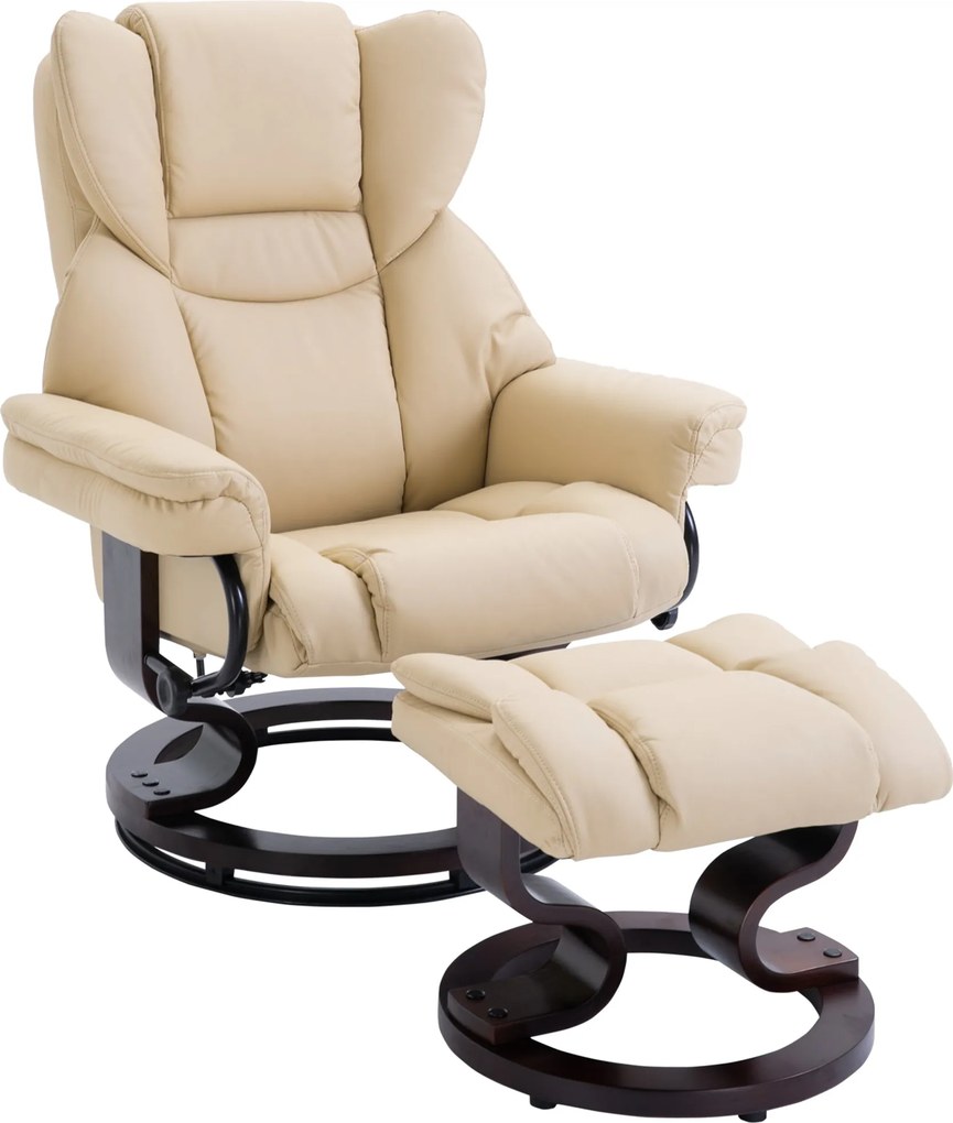 HOMCOM Relax Fotel Támasszal, Forgatható TV Fotel, Dönthető Fotel, Pihenőszék a Nappaliba és Hálószobába, Műbőr, Krém | Aosom