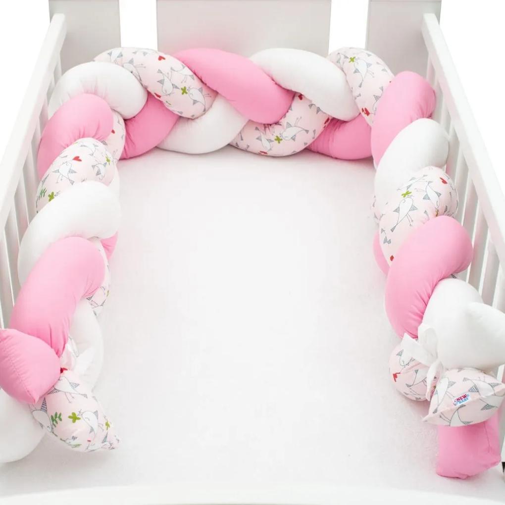 Védő fonott rácsvédő kiságyba New Baby Madárka rózsaszín-fehér