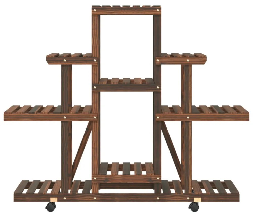 tömör fenyőfa virágtartó állvány kerekekkel 110 x 25 x 101 cm