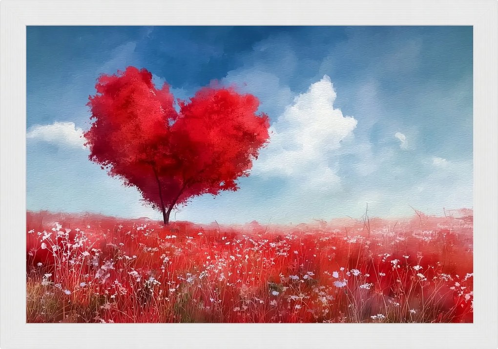 Poszter Keret Fa Piros Szív Fa Szerelem Romantika 60x40