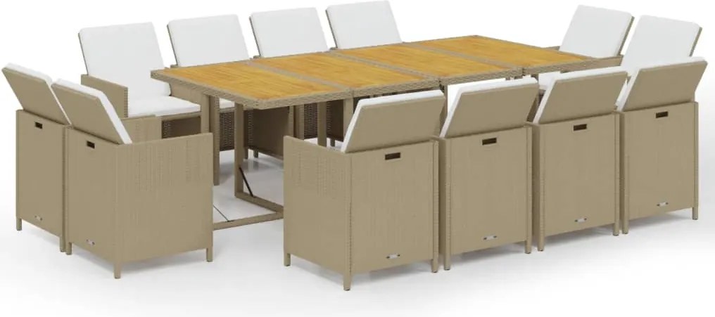 vidaXL 13 részes bézs polyrattan kerti étkezőgarnitúra párnákkal