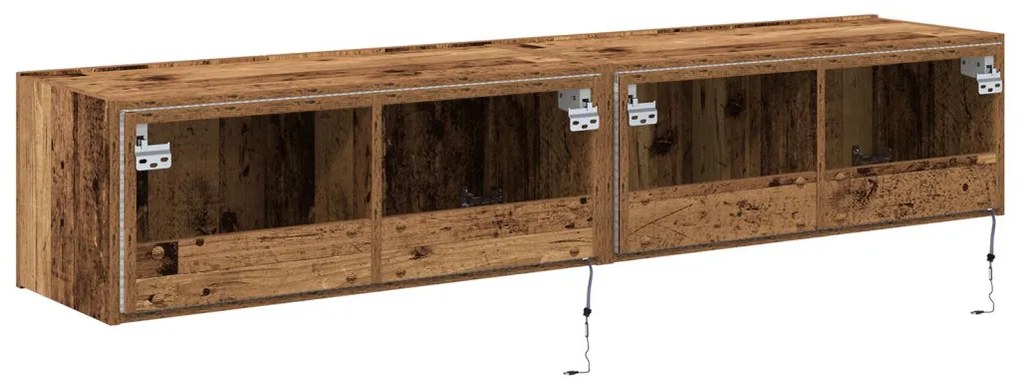 LED-es világítással ellátott TV faliszekrények 2 db Régi fa 80x35x31 cm