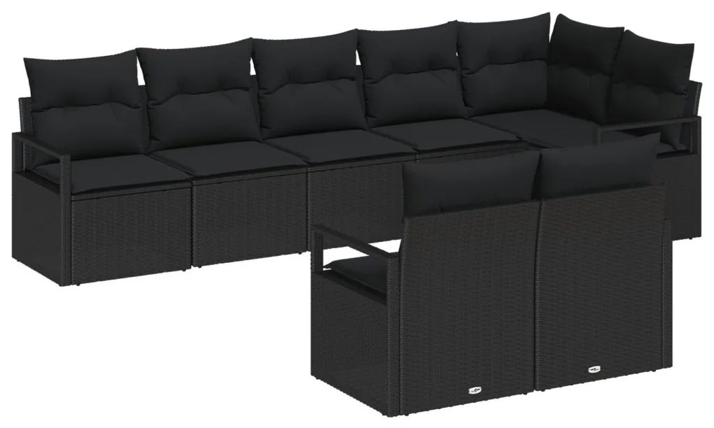8 részes kertibútor szett párnákkal fekete poli rattan, 2 személyes kertibútor párnákkal fekete poli rattan