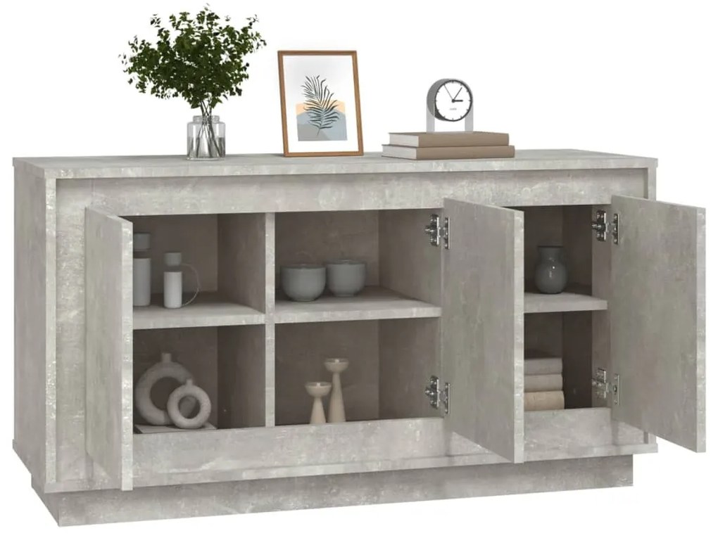 betonszürke szerelt fa tálalószekrény 102 x 35 x 55 cm