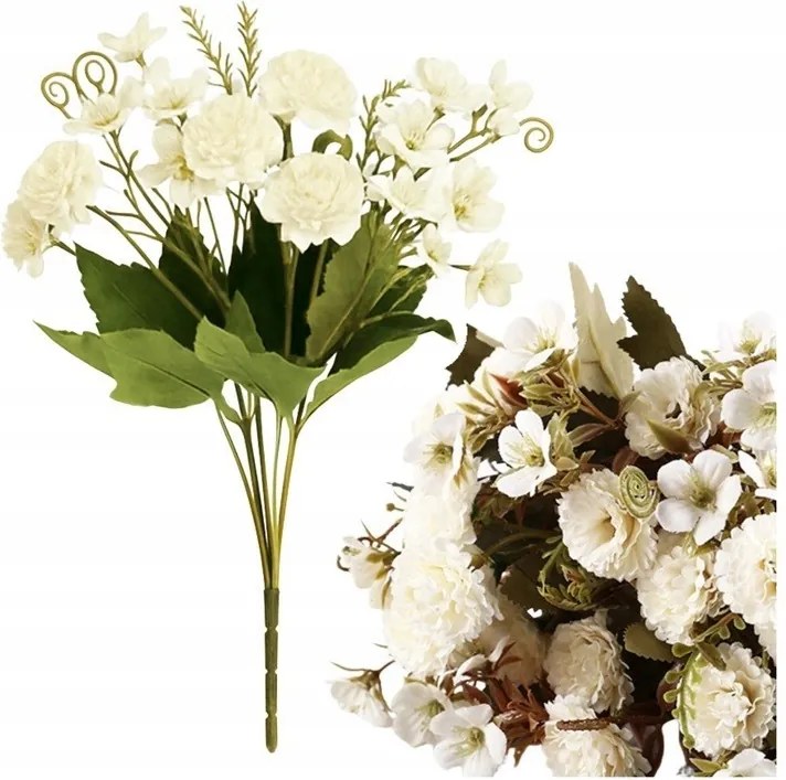 Mesterséges Szegfűcsokor Fehér Levelekkel 30cm Virág Dekoráció Váza Nád