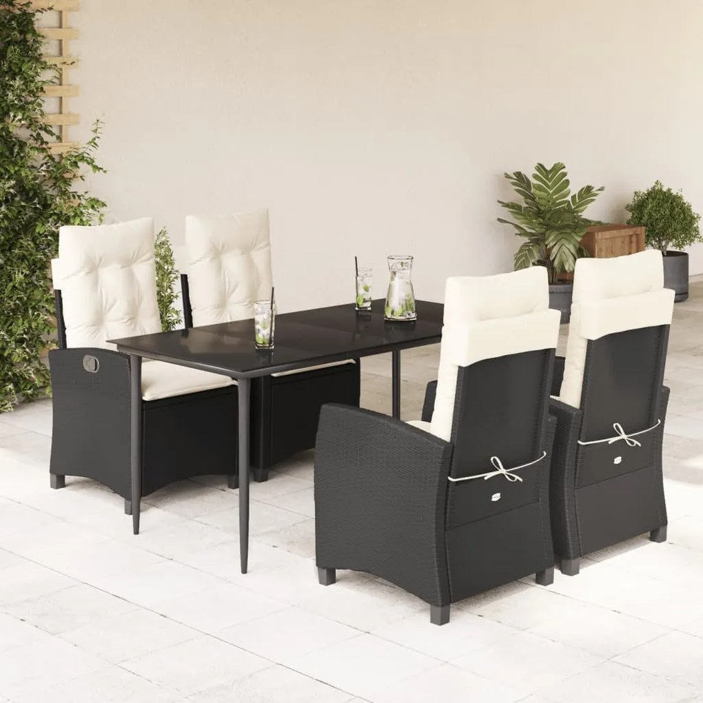 5 részes fekete polyrattan kerti étkezőgarnitúra párnákkal