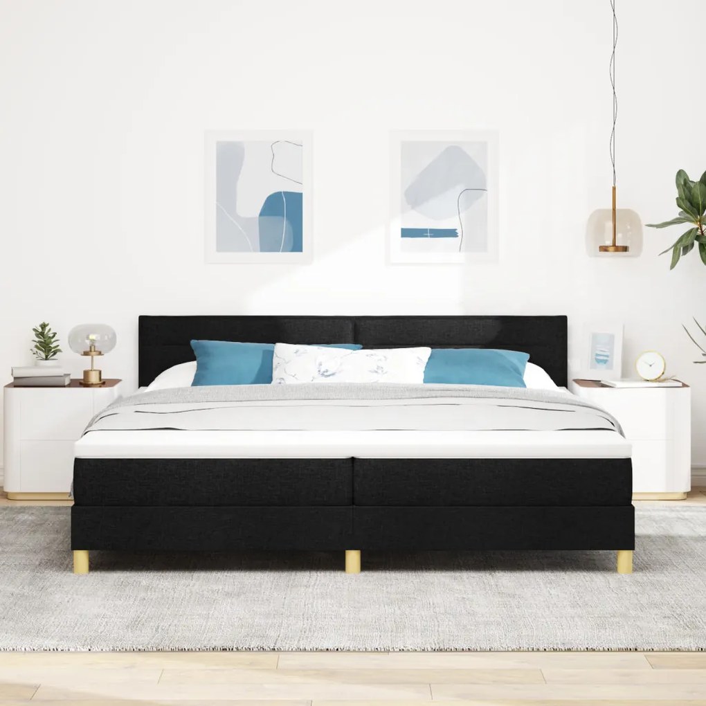 Félvásárlós ágy matraccal és LED fekete, 200x200 cm szövet
