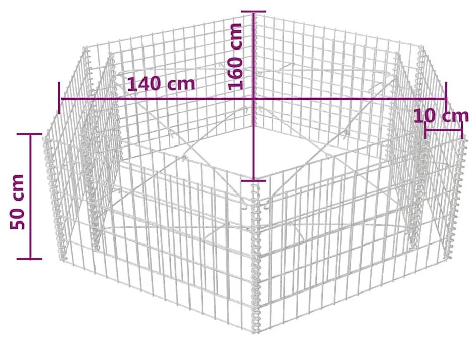 hatszögletű gabion magaságyás 160 x 140 x 50 cm