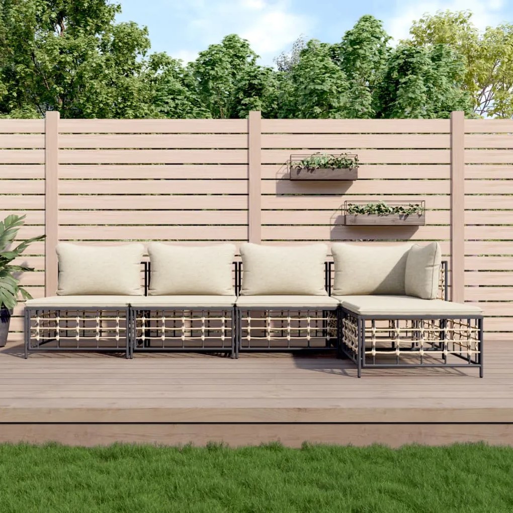 5 részes antracitszürke polyrattan kerti ülőgarnitúra párnákkal
