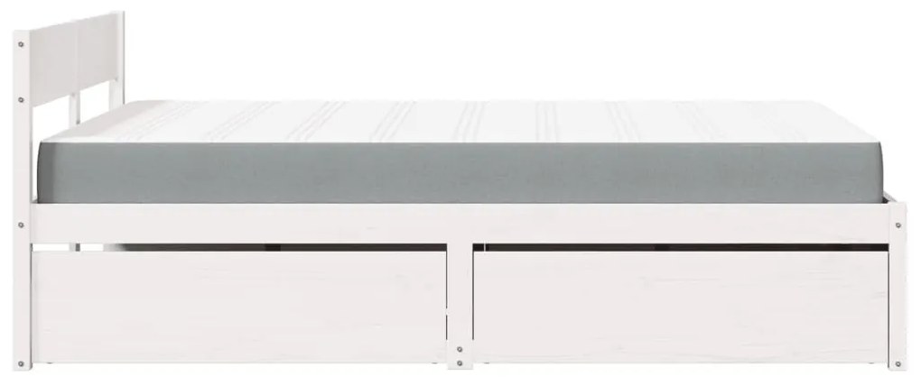 fehér tömör fenyőfa ágy fiókokkal és matraccal 120 x 200 cm