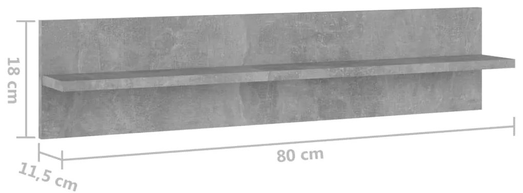 2 db betonszürke forgácslap fali polc 80 x 11,5 x 18 cm