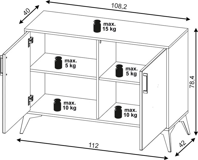 Komód 2 ajtós Artisan tölgy / zöld színkombinációban – LUGO LU02