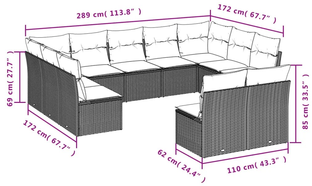 11 részes bézs polyrattan kerti ülőgarnitúra párnákkal