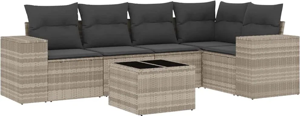 vidaXL 6 részes világosszürke polyrattan kerti ülőgarnitúra párnákkal