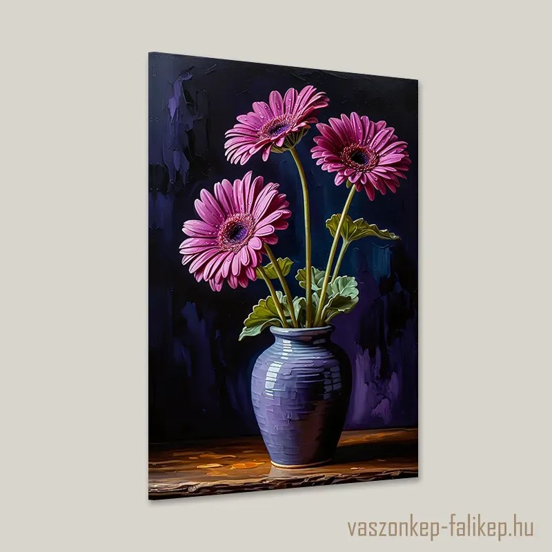 Lila gerbera csokor vázában – elegáns prémium falikép 40x60cm