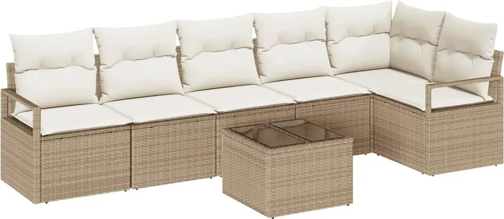 vidaXL Kerti Kanapé Szett párnával 7 pcs Beige és krém polirattan