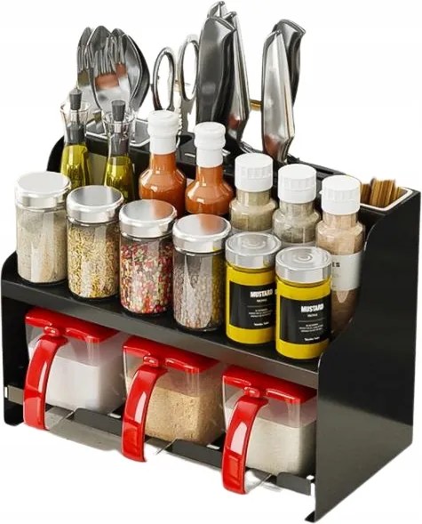 Többfunkciós konyhai fűszertartó állvány (póni tartozéktartóval)