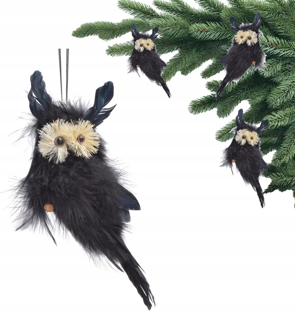 Fekete Bagoly Madár Madarak Karácsonyfadísz Díszek Karácsonyfára Akasztható 14cm