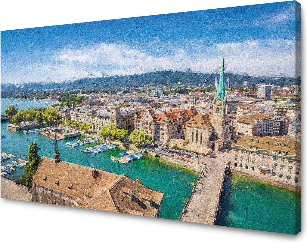 Vászonkép Pasztell Város Művészet Nyár Tájkép 70x50 cm