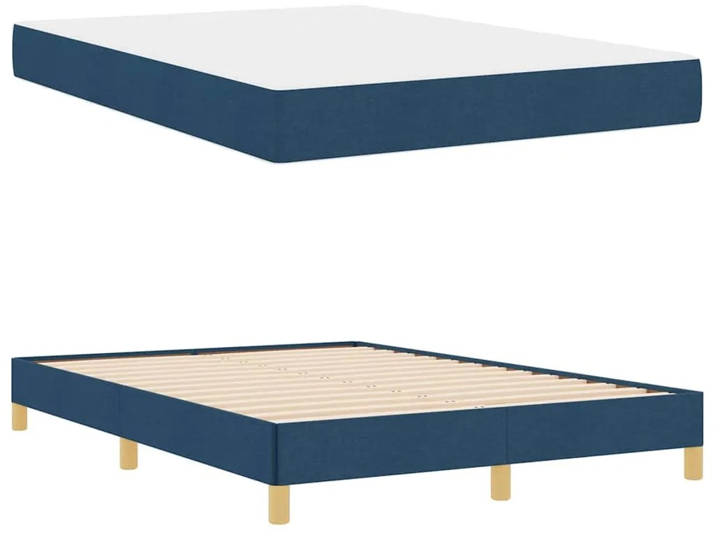Boxrugós ágy Kék és Barna 160 x 200 cm Textil és mérnöki fa