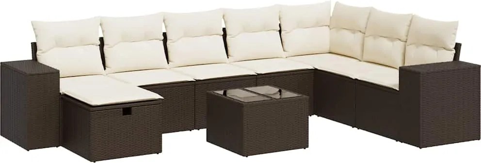 vidaXL 9 részes barna polyrattan kerti ülőgarnitúra párnákkal
