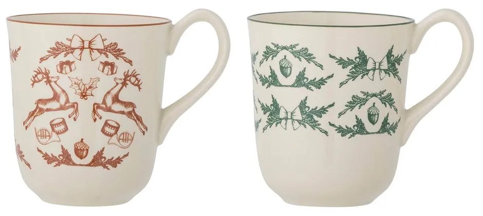 Krémszínű agyagkerámia bögre szett karácsonyi mintával, 2 db-os, 300 ml Beth – Bloomingville