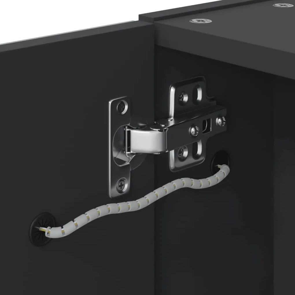 fekete tükrös fürdőszobaszekrény LED-del 45 x 13 x 52 cm