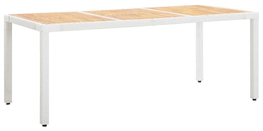 vidaXL fehér polyrattan és tömör akácfa kerti asztal 190 x 90 x 75 cm