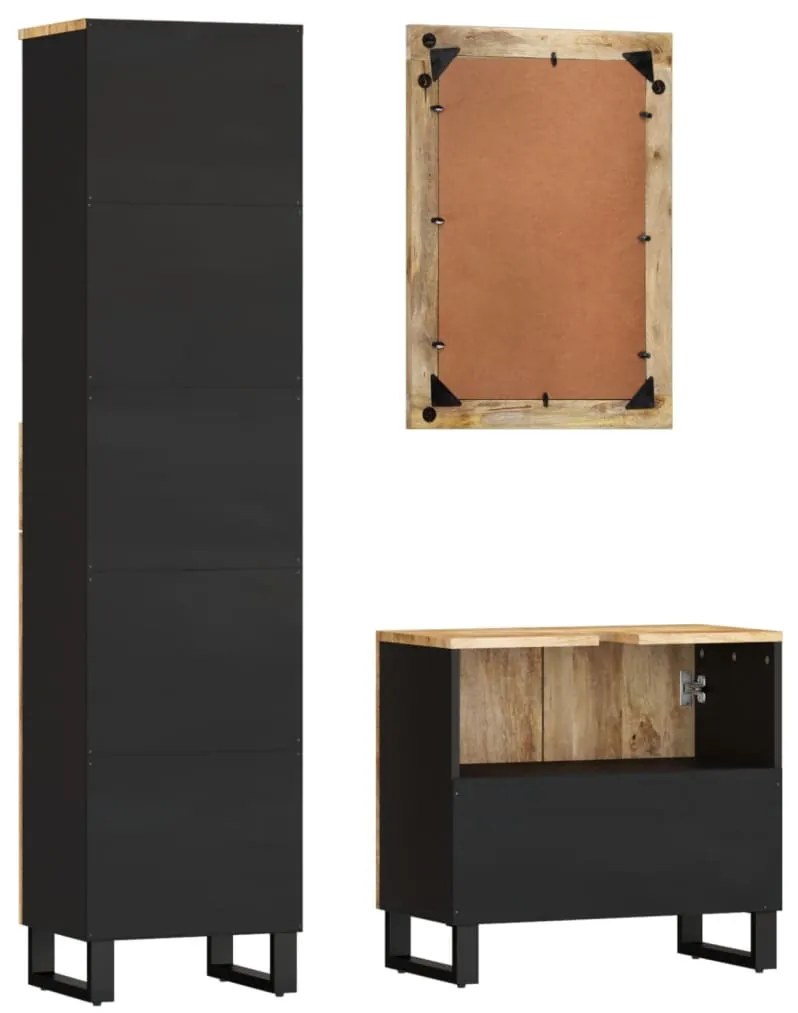 3 részes tömör mangófa fürdőszobai bútorszett