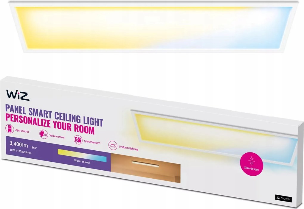 Falra szerelhető Led panel 120x30 Mennyezeti lámpa Kazetta 36W Fehér Smart WiFi WiZ