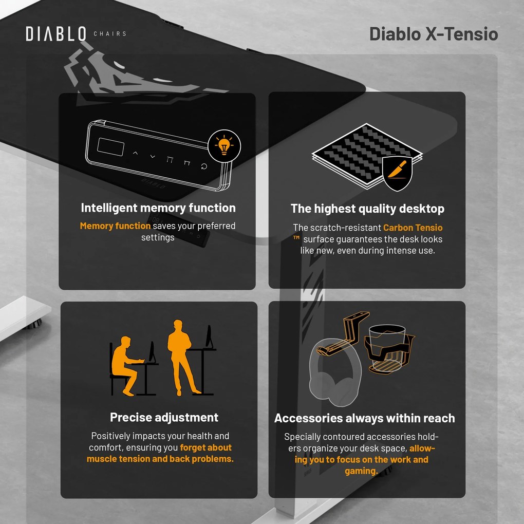 Magasságban állítható íróasztal 110 cm fehér: Diablo X-Tensio 1100