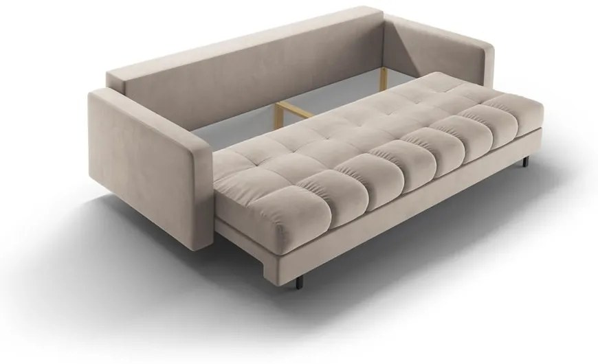 Bézs bársony kinyitható tárolóhelyes kanapé 222 cm Bali – Cosmopolitan Design
