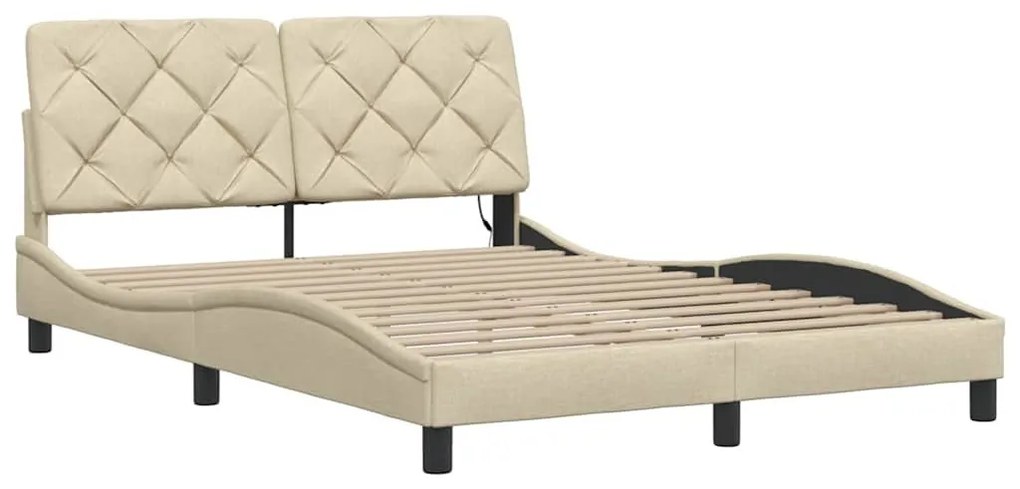 krémszínű szövet ágykeret LED-ekkel matrac nélkül 140 x 190 cm