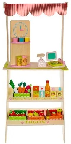 Fából készült stand kiegészítőkkel