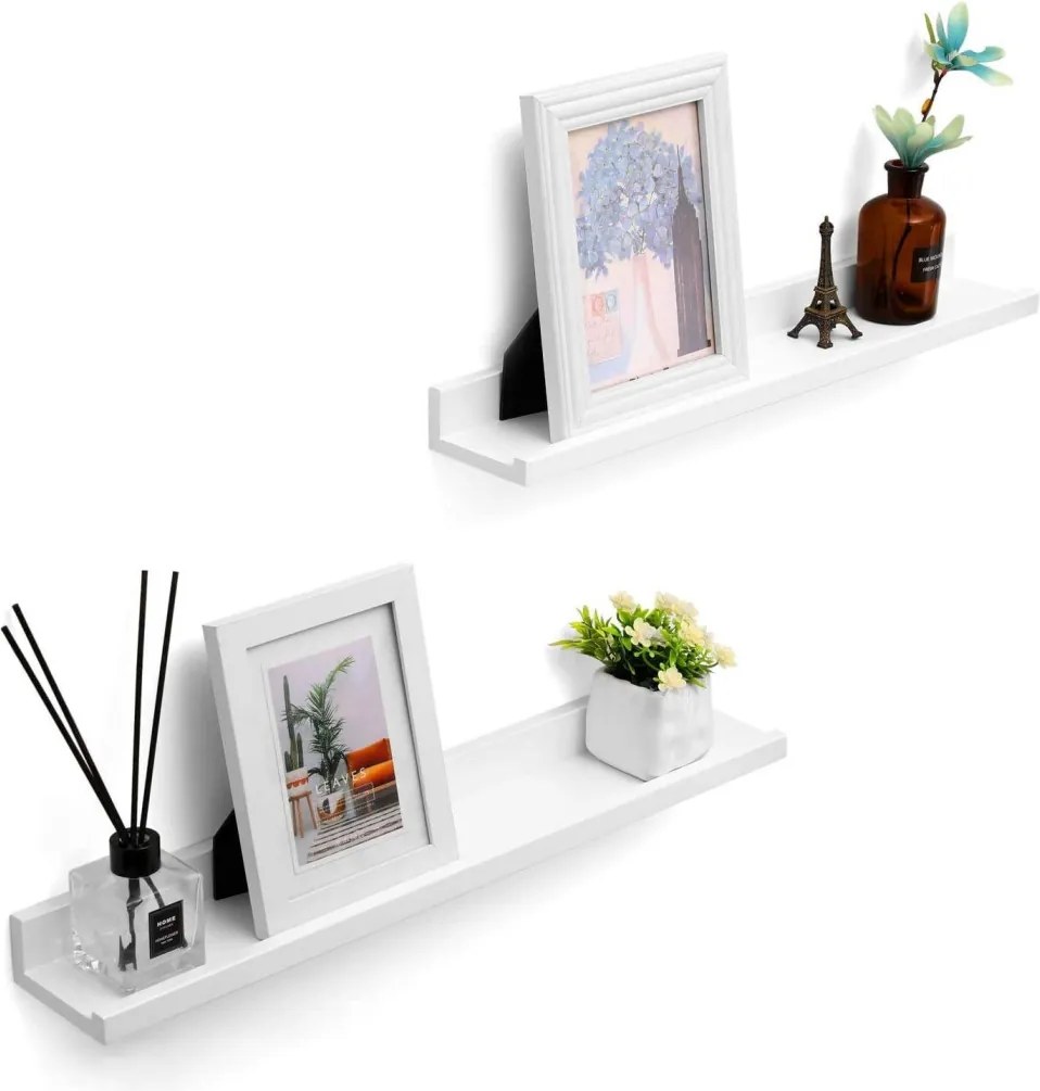 3 darabos lebegő polc szett magasfényű bevonattal, fehér 60x10x5cm