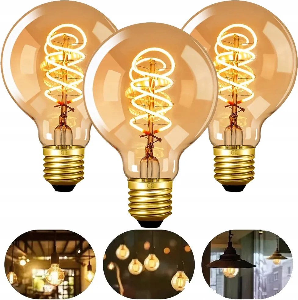3db Led Dekoratív Izzó G80 Gömb E27 4W Tompítható Vintage