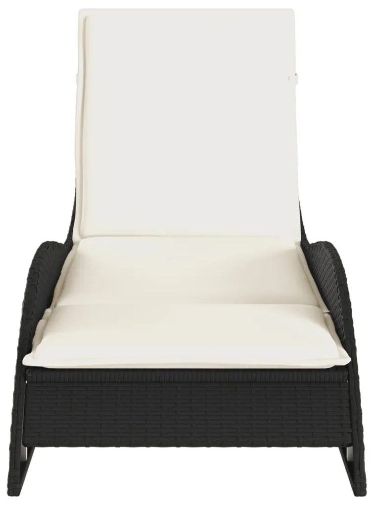 Fekete polyrattan napozóágy párnával 60x205x73 cm