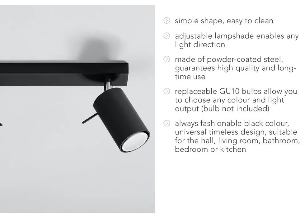 Fekete spotlámpa 8x30 cm Etna – Sollux